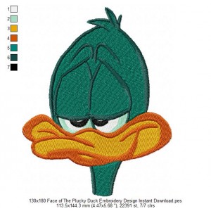 130x180 Face of The Plucky Duck Embroidery Design Instant Download